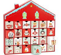 BRUBAKER Calendrier de l'Avent à Remplir - Maison de Noël - Calendrier de Noël DIY avec 24 Portes pour Bons d'Achat, Bonbons et autres Surprises - 40,5 cm en Carton - Rouge