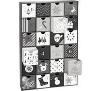BRUBAKER Calendrier de l'Avent à Remplir - Noël Noir et Blanc - Calendrier de l'Avent DIY avec 24 Petites Portes pour Coupons, Bonbons et Autres Surprises - 39 cm en Carton