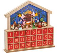 BRUBAKER Calendrier de l'Avent Crèche en bois Bleu Rouge 34,5 x 32 x 6 cm