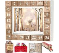 BRUBAKER Calendrier de l'Avent Forêt Bois Blanc Naturel avec éclairage LED 35.5 x 6 x 27 cm