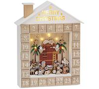 BRUBAKER - Calendrier de l'Avent Lumineux - 24 Tiroirs à remplir - Maison avec Crèche de Noël - Décoration de Noël en Bois - Éclairage LED - 31,5 x 38,2 x 6,3 cm - Blanc
