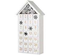 BRUBAKER - Calendrier de l'Avent Lumineux - 24 Tiroirs à remplir - Maison de Neige - Décoration de Noël en Bois - Éclairage LED - 24,3 x 45 x 8 cm - Blanc