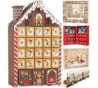 BRUBAKER - Calendrier de l'Avent Lumineux - 24 Tiroirs à remplir - Maison en Pain d'épices - Décoration de Noël en Bois - Éclairage LED - 26,2 x 45 x 5,5 cm