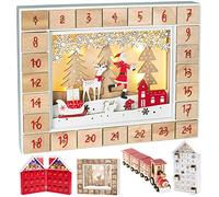 BRUBAKER - Calendrier de l'Avent Lumineux - 24 Tiroirs à remplir - Père Noël dans la forêt - Décoration de Noël en Bois - Éclairage LED - 35,5 x 6 x 27 cm