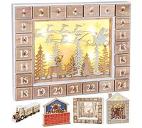BRUBAKER - Calendrier de l'Avent Lumineux - 24 Tiroirs à remplir - Père Noël Volant - Décoration de Noël en Bois - Éclairage LED - 35,5 x 6 x 27 cm