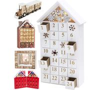 BRUBAKER Calendrier de l'Avent Maison en bois blanc avec éclairage LED 24,3 x 45 x 8 cm