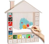 BRUBAKER Calendrier de l'Avent réutilisable à remplir avec 24 tiroirs - Calendrier de Noël DIY à peindre, à bricoler et à personnaliser - Maison de Noël vierge - 40,3 cm de hauteur