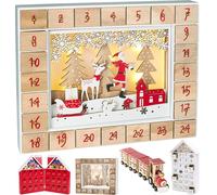 Brubaker Calendrier de l'Avent réutilisable en bois à remplir - Père Noël dans la forêt avec éclairage LED - Calendrier de Noël DIY 35.5 x 6 x 27 cm