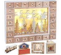 Brubaker Calendrier de l'Avent réutilisable en bois à remplir - Père Noël volant avec éclairage LED - Calendrier de Noël DIY 35.5 x 6 x 27 cm
