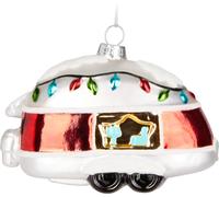 BRUBAKER Caravane Rétro Rouge Blanc - Boule de Noël en verre peinte à la main - Décorations de Noël Figurines Drôles Déco Pendentif Boule d'arbre - 11 cm
