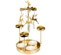 BRUBAKER Carillon de lumière en métal - Carrousel Bougeoir - Pyramide de table avec 3 bougies chauffe-plat - Bougeoir pour Noël, Or