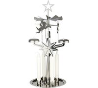 BRUBAKER Carillon de lumière en métal - Carrousel Porte-bougies - Anges avec 4 bougies - Pyramide de table - Bougeoirs - Pyramide de Noël, argenté