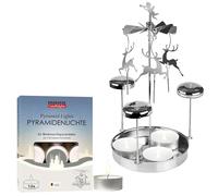 BRUBAKER Carillon Lumineux avec 12 Bougies Pyramidales - Bougeoir Métallique, Argenté - Décoration de Noël Vintage - Carrousel Illuminé - Plateforme Rotative pour Chandelles