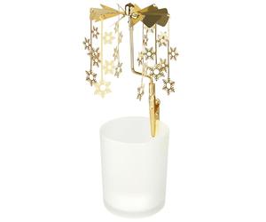 BRUBAKER Carrousel de Bougies à Chauffe Plat Noël - Carrousel de Bougies en Métal et Verre - Porte-Bougie Tournant avec Flocons de Neige pour Bougie à Chauffe Plat - Décoration de Noël - Doré