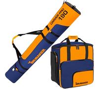 BRUBAKER Carver Pro Ensemble combiné de sacs à chaussures de ski et sac à dos pour 1 paire de bâtons, chaussures et casque - Rembourré, indéchirable et robuste - Pour skieurs - Bleu et orange