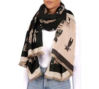 BRUBAKER Cashmirillo Echarpe Femme avec Motif Chat - 70 x 200 cm - Chaud et Doux - Echarpe en Laine pour l'Automne et l'Hiver - Echarpe Automne Hiver - Doux Sensation Cachemire - Noir et Beige