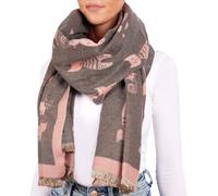 BRUBAKER Cashmirillo Echarpe Femme avec Motif Chat - 70 x 200 cm - Chaud et Doux - Echarpe en Laine pour l'Automne et l'Hiver - Echarpe Automne Hiver - Doux Sensation Cachemire - Rose et Gris
