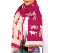 BRUBAKER Cashmirillo Echarpe Femme avec Motif Chat - 70 x 200 cm - Chaud et Doux - Echarpe en Laine pour l'Automne et l'Hiver - Echarpe Automne Hiver - Doux Sensation Cachemire - Rose et Beige