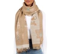 BRUBAKER Cashmirillo Echarpe femme avec motif chat - 70 x 200 cm - Echarpe en laine pour l'automne et l'hiver - Douce sensation de cachemire, marron clair