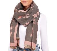 BRUBAKER Cashmirillo Echarpe femme avec motif chat - 70 x 200 cm - Echarpe en laine pour l'automne et l'hiver - Douce sensation de cachemire, rose et gris
