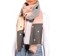 BRUBAKER Cashmirillo Echarpe Femme avec Motif Cœur - 70 x 200 cm - Chaude, Douce et Oversized - Echarpe en Laine pour l'Automne et l'Hiver - Douce sensation de Cachemire - Rose, Gris et Beige