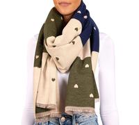 BRUBAKER Cashmirillo Echarpe Femme avec Motif Cœur - 70 x 200 cm - Chaude, Douce et Oversized - Echarpe en Laine pour l'Automne et l'Hiver - Douce sensation de Cachemire - Bleu, Olive et Beige