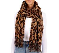 BRUBAKER Cashmirillo écharpe femme avec motif léopard - 70 x 200 cm - chaude et oversized - écharpe en laine léopard pour l'hiver - écharpe d'hiver, brun noir