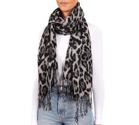 BRUBAKER Cashmirillo Echarpe Femme Léopard - 70 x 200 cm - Chaude, Douillette et Oversized - Echarpe en Laine Léopard pour l'Automne et l'Hiver - Douce en Cachemire - Gris Noir