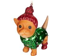 BRUBAKER Chat brun clair avec bonnet de caniche et pull de Noël rouge vert - Boule de Noël en verre peinte à la main - Décorations de Noël - 10 cm