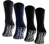 BRUBAKER Chaussettes antidérapantes - Lot de 4 Paires - Semelle antiglisse - 2x Noir/1x Gris/1x Bleu 39-42