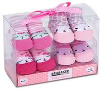 BRUBAKER - Chaussettes bébé - Lot de 4 Paires - Fille 0-12 Mois - Coffret cadeau Naissance/Baptême - Chats - Rose