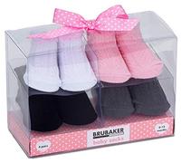 BRUBAKER - Chaussettes bébé - Lot de 4 Paires - Fille 0-12 Mois - Coffret cadeau Naissance/Baptême - Torsades