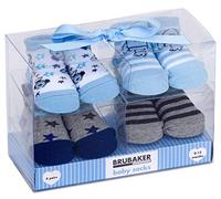BRUBAKER - Chaussettes bébé - Lot de 4 Paires - Garçon/Fille 0-12 Mois - Coffret cadeau Naissance/Baptême - Fusées/Étoiles