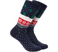BRUBAKER Chaussettes de Noël pour femmes et hommes - Motif Arbre de Noël Bleu - Chaussettes en coton Noël - Cadeau de Noël- Taille 41-45, 1 paire