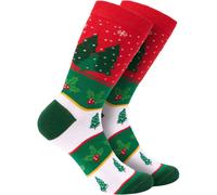 BRUBAKER Chaussettes de Noël pour femmes et hommes - Motif Arbre de Noël Rouge/Vert - Cadeau de Noël Chaussettes en coton de Noël - Taille 35-40, 6 paires