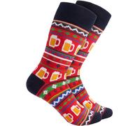 BRUBAKER Chaussettes de Noël pour Femmes et Hommes - Motif de Noël avec de la Bière Rouge - Chaussettes en coton Noël - Taille 35-40