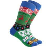 BRUBAKER Chaussettes de Noël pour Femmes et Hommes - Motif de Noël Rennes Vert - Chaussettes en coton Noël - Taille 41-45