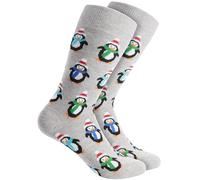 BRUBAKER Chaussettes de Noël pour Femmes et Hommes - Pingouins - Chaussettes en coton Noël - Taille 35-40