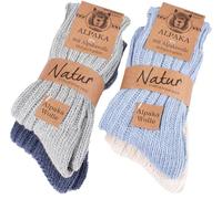 BRUBAKER 4 paires de chaussettes en alpaga avec laine d'alpaga - Set de chaussettes d'hiver pour femmes et hommes, bleu, gris et beige, 43-46