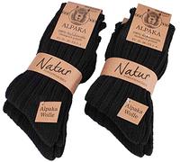 BRUBAKER Chaussettes Tricotées en Alpaga - Lot de 4 Paires - Laine d'Alpaga - Très Épaisses et Chaudes - Unisexe - Noir - EU 39-42