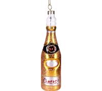 BRUBAKER Cheers Bouteille de Champagne Or - Boule de Noël en verre peinte à la main - Décorations de Noël Figurines amusantes Pendentif Déco Boule d'arbre - 15 cm