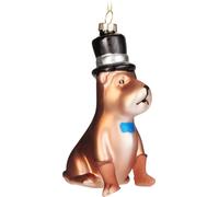 BRUBAKER Chien avec haut-de-forme et nœud papillon - Boule de Noël Terrier en verre peint à la main - Décorations de Noël Figurines Drôles de pendentifs Boule d'arbre - 14,3 cm
