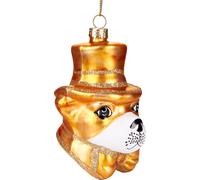 BRUBAKER Chien stylé avec chapeau et noeud papillon or - Boule de Noël en verre peinte à la main - Décorations de Noël Figurines amusantes - Boule d'arbre - 10 cm