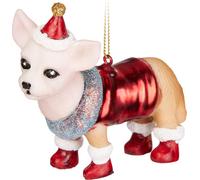 BRUBAKER Chihuahua brun clair rouge comme Père Noël - Boule de Noël en verre peinte à la main - Décorations de Noël - Boule d'arbre amusante - 9,3 cm