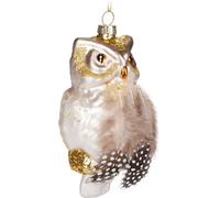 BRUBAKER Chouette Or - Boule de Noël en verre peinte à la main avec plumes - Décorations de Noël Figurines Drôles Pendentif Déco Boule d'arbre - 10,8 cm