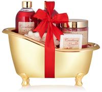 BRUBAKER Coffret Bien-être Bain 'Cranberry Love' avec Baignoire Doreé - 6 Pièces
