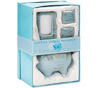 BRUBAKER - Coffret cadeau Bébé/Naissance - 4 Pièces - Ma première tirelire, Boîte à dents de lait, Boîte à mèche de cheveux & Cadre photo - Bleu/Garçon - Français
