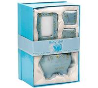 BRUBAKER - Coffret cadeau Bébé/Naissance - 4 Pièces - Ma première tirelire, Boîte à dents de lait, Boîte à mèche de cheveux & Cadre photo - Bleu/Garçon - Anglais