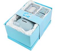 BRUBAKER - Coffret cadeau Bébé/Naissance - 4 Pièces - Ma première tirelire, Boîte à dents de lait, Boîte à mèche de cheveux & Cadre photo - Bleu/Garçon - Allemand