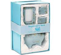 BRUBAKER - Coffret cadeau Bébé/Naissance - 4 Pièces - Ma première tirelire, Boîte à dents de lait, Boîte à mèche de cheveux & Cadre photo - Bleu/Garçon - Espagnol